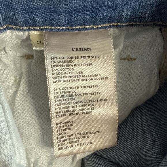 L’AGENCE Sada High Rise Cropped Slim Jeans Size 25 Bellevue Wash Stretch Raw Hem - Picture 11 of 15